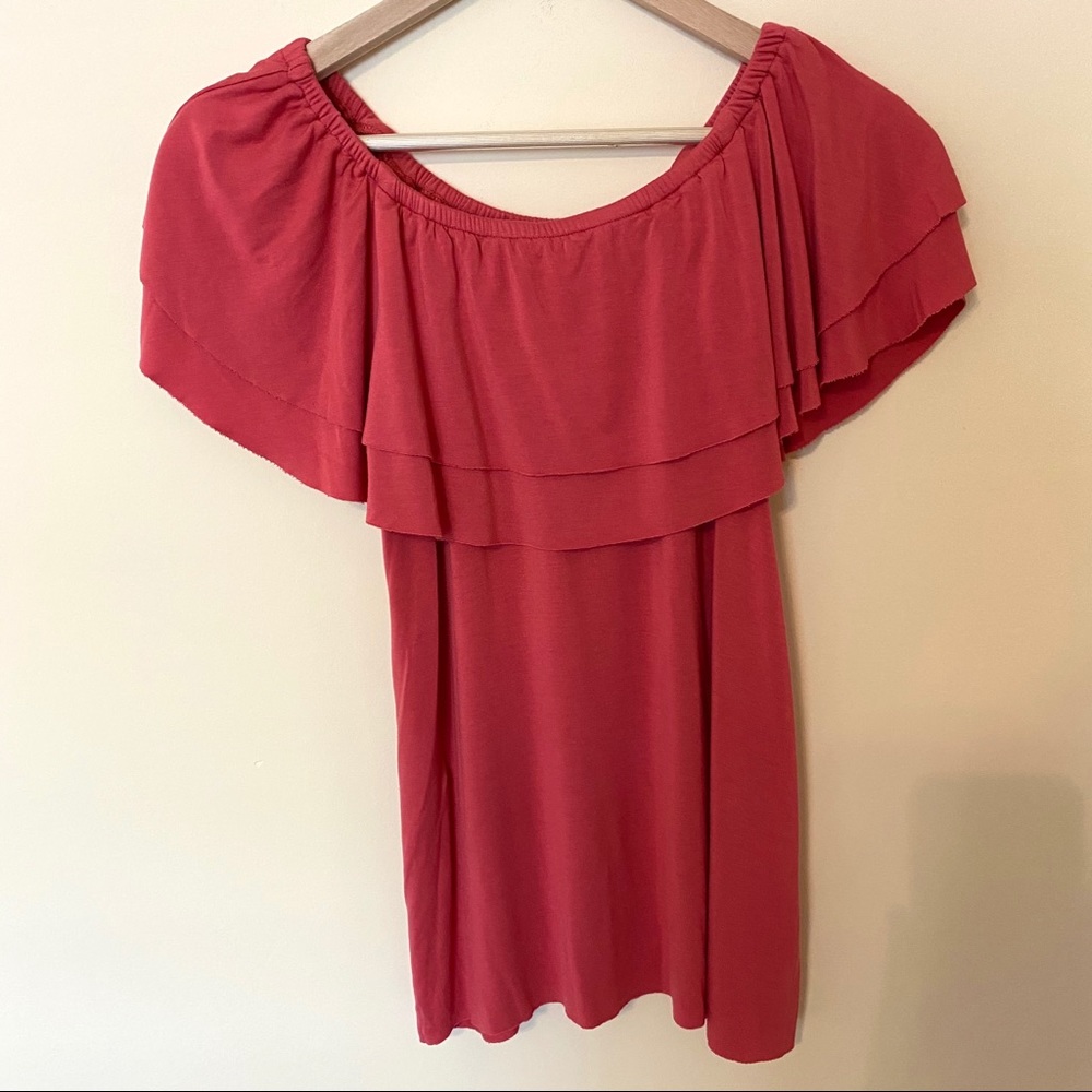 Soft Surroundings Coral Off Shoulder Ruffle Top